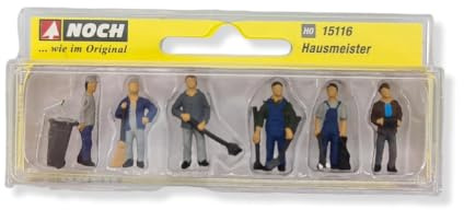 NOCH H0 Hausmeister Modellfiguren-Set, handbemalte Kunststofffiguren H0 Maßstab 1:87 ideal für Modellbahnanlagen und Dioramen