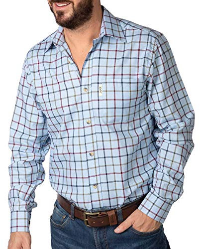 Rydale Ebberston Wide Check Casual Fit Long Sleeved Shirts 100% Brushed Cotton (Blue, L)