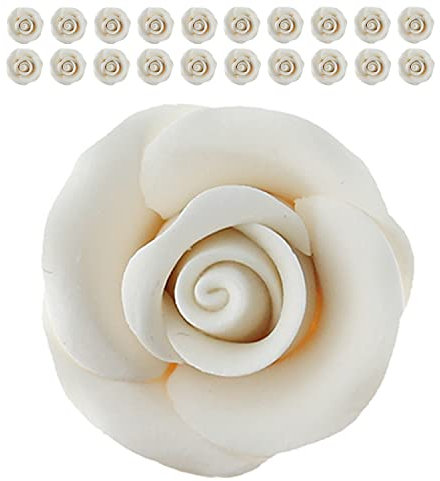 Global Sugar Art Rose Sugar Cake Blumen, Premium-Weiß, ohne Draht, kleine Zuckerblumen, 20 Stück von Chef Alan Tetreaul