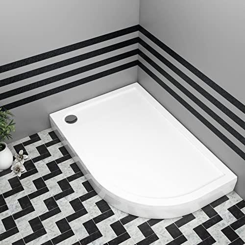Bathroom Right Handed Offset Quadrant 1000 x 900mm Shower Tray with Riser Kit Plinth for Shower Enclosures Gloss White Slimline