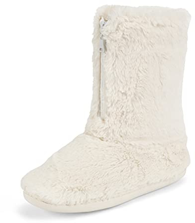 Polar Cremallera de espuma viscoelástica cubierta de piel sintética suela de goma interior exterior acogedor zapatillas de bota de lujo para mujer - Crema - 40