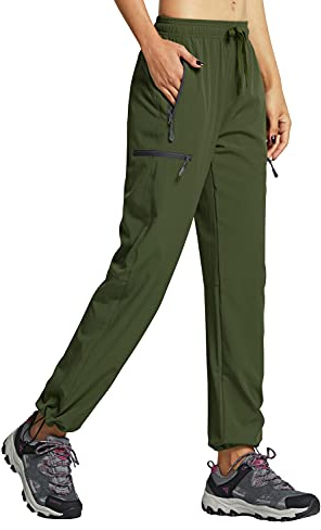 Libin Pantalones de Trekking Mujer Senderismo Verano Ligeros Secado Rápido Impermeables Montaña Deportes Trabajo Aire Libre Safari Pantalón con Bolsillos, Ejército Verde XXL