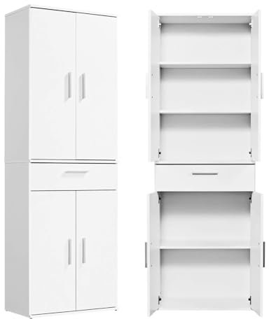 mokebo® Mehrzweckschrank 60cm Breite mit Schubladen 'Der Praktische', großer Büroschrank o. Aktenschrank, auch als Schuhschrank oder Apothekerschrank in 60x180x34 cm (B/H/T) in Weiß