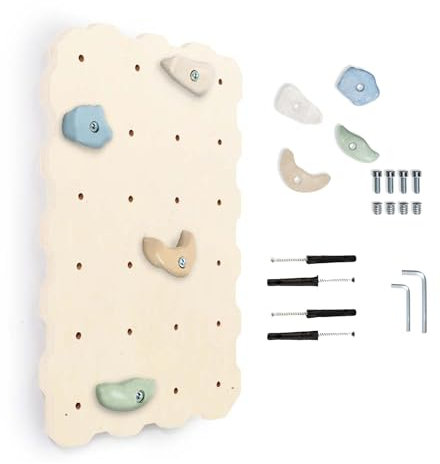 MAMOI® Kletterwand aus Holz für den Innenbereich mit 4 Klettergriffen | Klettermodul mit Holzschichtplatte | Kletterset für Zuhause | Kletterwand zur Selbstmontage