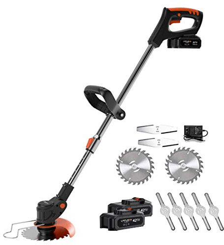 RDW Garden Strimmers Electric,Telescopic Lightweight Powerful Grass Trimmer Cordless with Battery 42TV & Fast Charger & Spare Blades,1800W,18000 Rpm,Black