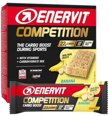 Enervit Competition Bar Banana – Energieriegel mit Bananenstücken, 22 g Kohlenhydrate, innovative Formel für intensive Aktivitäten, Glutenfrei, 12 Riegel à 30 g
