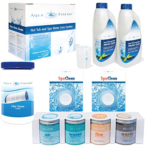 PoolSpezi Aquafinesse Kit Complet Avec Filtre Nettoyant 2 Clean Puk et Sels de Bain Pour Entretien de l'Eau Spa (Avec Tablettes de Chlore)
