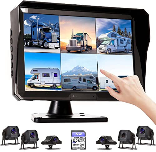 RVeligacy 27,9 cm (11 Zoll) 6 geteilter Touchscreen-Monitor mit 128 GB großem Audio-Bildschirm, 1080P Backup-Kamera und integriertem DVR-Videorecorder für Wohnmobile, LKW, Anhänger, Rückseite vorne