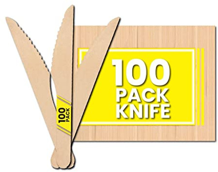 Zuvo Wooden Knives Pack of 100 - Disposable Birch Cutlery | Birch wood, single-use dinner knives, parties, picnics, BBQs, catering, outdoor events, Compostable