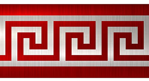 Funlife 3 Rolle Selbstklebende Bordüre, Tapetenbordüre Selbstklebend Wandtatoo in griechischem Stil, Wandbordüre Klebefolie für Bad Spiegel Küche Fliesen, wasserdichte Raumdekoration, 10x200cm, Rot