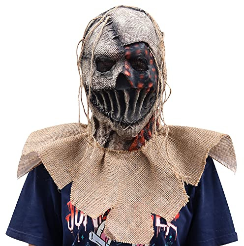 CAFELE Scarecrow Mask Burlap Sack Clown Mask Creepy Full Head Killer Hemlt Scary Halloween Cosplay Carnival Party Prop