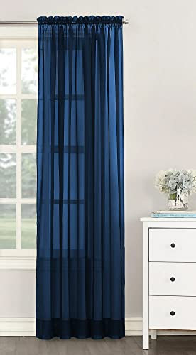 NetCurtainsUK Single Plain Voile Net Curtain Sheer Panels Slot Top Heading (Navy, 140cm (55'') Wide x 122cm (48'') Drop) (HMPVP01)