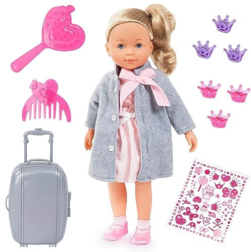 Bayer Design 94637AK Charlene Interactive Puppe mit Haaren, spricht Französisch, Koffer, Zubehör, 46 cm, Rosa