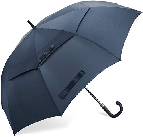 Aintap Blauer, übergroßer Golfschirm – 62 Zoll, Winddicht, automatisch zu öffnen, doppelt belüftet, klassisches Stockdesign mit Holzhakengriff. Blau