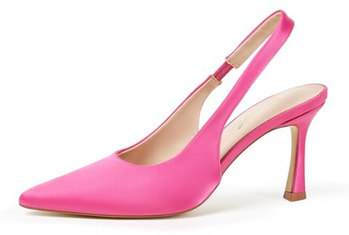 GENSHUO Dam-Slingback-pumps med hög klack, förtrollande spetsigt tåområde, 10 cm, svart/rosa/blå/vit, bekväm och elegant, storlek 36–42, Rosa satin, 37 EU