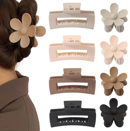 ZSPERKLA 8 Stück Große Haarklammer, Haarspangen Damen für dickes Haar Rutschfestes Klauenklammern Haar Jaw Clips für Frauen Mädchen(neutral)