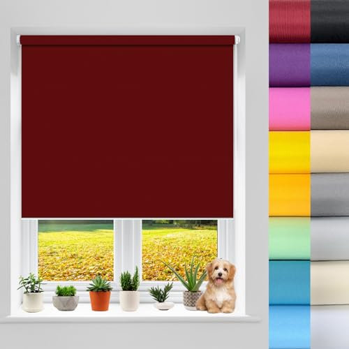 Doppelrollo Klemmfix Rollos 100 x 110 cm Seitenzugrollo Easyfix, Doppelrollo ohne Bohren Sonnenschutz Blickdicht Sichtschutz für Fenster & Tür, Rot