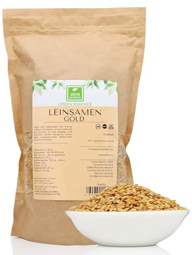 Gold Leinsamen ganz 1kg rohe goldene Leinsamen gelb von Green Essence | Goldleinsamen ohne Zusätze, Lein Samen ideal zum Backen, vegan, Naturbelassen, Rohkostqualität, Leinsaat gelb, 1 kg