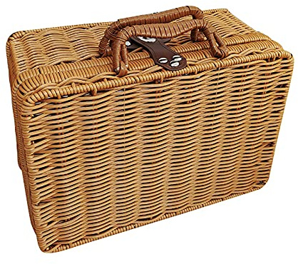 JOROBURO Aufbewahrungskorb für Koffer aus Rattan, Retro-Koffer aus Weidengeflecht aus Kunststoff, Handgeflochtene Empfangsbehälter aus Weide mit Griffen, Rustikale Weidenkörbe, Picknickkorb aus(#1)
