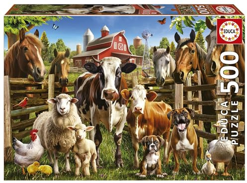 Educa - Puzzle von 500 Teilen für Erwachsene | Die frechen Nutztiere. Messen: 48 x 34 cm. Beinhaltet die puzzlekleber FixPuzzle. Seit 11 Jahren (19905)