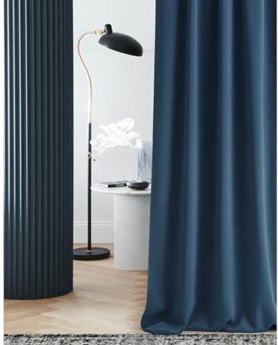 ROOM99 Laurel - Cortina con Cinta fruncidora (140 x 260 cm, Ancho x Alto), Opaca, para salón, Dormitorio, Sistema de Tejas, Color Azul Oscuro, 1 Unidad