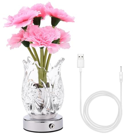 Flower Lamp, LED Artificial Plants Flower with Glass Vase Night Light Touch Tulip Lamp Sunflower Table Lamp for Bedroom Living Room(Pink)