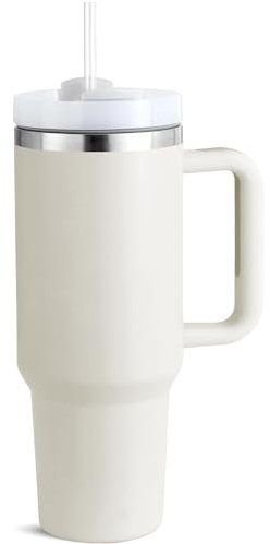 Taeku Tazza Termica con Manico, 1200ml Sottovuoto Doppia Parete Auto Tazza Acciaio Inox Portatile Thermo Mug 40oz Tazza da Caffè per Bevande Calde Fredde (Beige)
