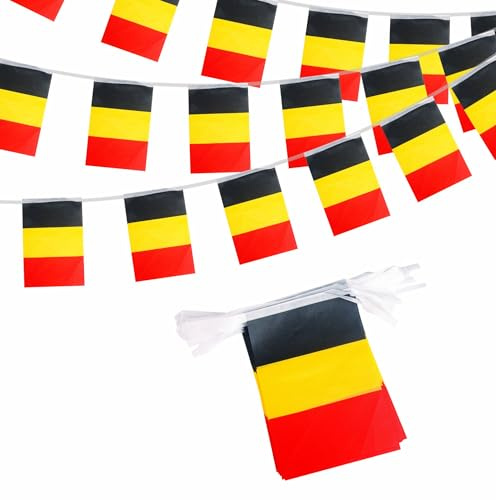 Guirlande de Drapeaux Belgique 10m 30 Fanions, Banderole Belge Décoration pour Coupe du Monde Football 2026 Fête Nationale Jeux Olympiques Bar Jardin Rue Déco Party Supporter Événement