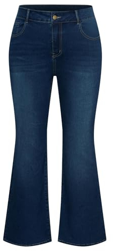Hanna Nikole Jean évasé Grande Taille Femme Jean Vintage Taille Haute Femme Extensible Bas de Cloche Jean Bleu Foncé 54