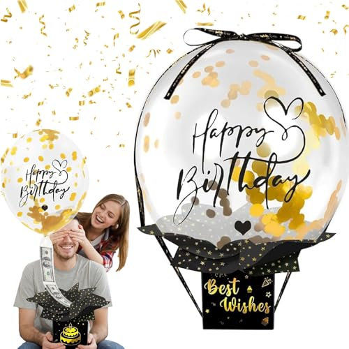 Boîte à ballons amusante pour cadeaux en argent, boîtes cadeaux amusantes, cadeaux d'anniversaire pour amis, famille, amoureux, enfants et adultes (noir doré)