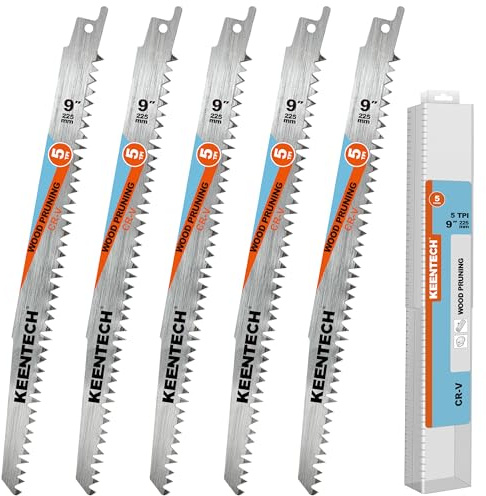KEENTECH CR-V Sawzall - Cuchillas de poda, 9 pulgadas 5TPI, con dientes de tierra de fleam para ramas de árbol, madera de raíz, corte de tubos de PVC, hoja de sierra alternante de corte rápido para