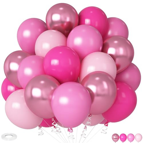 HILAVO Pink Mixed Balloons Set, 12 Inch Hot Pink Pastel Light Baby Pink Metallic Pink Latex Balloons Party Balloon for Women Girls Birthday Baby Shower Princess Anniversary Party Decorations