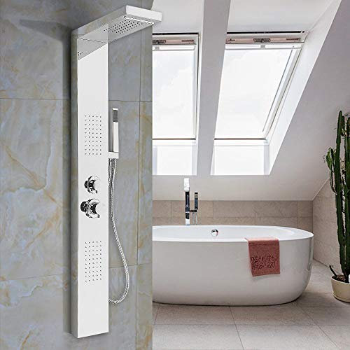 Colonna Doccia Idromassaggio Pannello Doccia Set in 304 Acciaio Inox, Doccia Spa per Bagno, Processo di lucidatura-15 * 47 * 130 cm (argento)