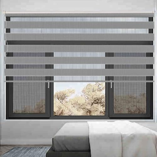 Verdunkelungsrollo Klemmfix 80 x 320 cm Hitzeschutz Energiesparend Fensterrollo Zebrarollo Seitenzugrollo Inkl. Montagematerial für Wohnzimmer Küche Büro, Hellgrau