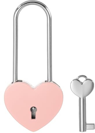 PATIKIL 3.9 Inch Love Locks Heart Padlock with Key Set, Single Heart Couple Wishing Lock Love Padlock for Lover Bridge Anniversary Diary Book Card Box, Pink