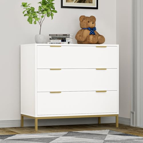 Yvsevnr Kommode Weiß mit Schubladen 80 cm Breit Sideboard für Schlafzimmer | Komodenschrank Holz Schubladenschrank für Wohnzimmer Flur, Moderner, Viel Stauraum, Antidumping, 80 x 40 x 75 cm