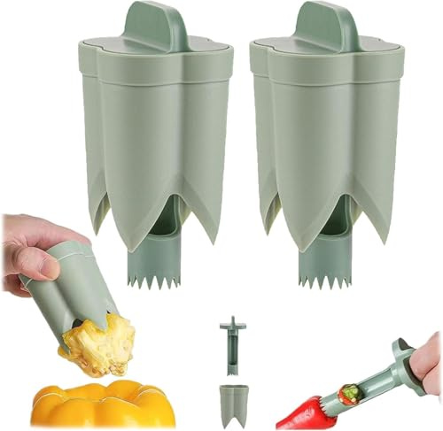 Pepper Seed Corer Remover, 2 in 1 Bell Pepper Corer Fruit Corers Corer Tool, Easy to Use Quickly Cutting and Deseeding Core Remover for Home Kitchen (2PCS)