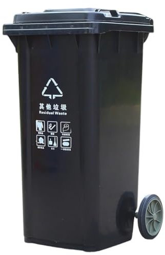 Bote De Basura Grande con Ruedas Y Tapa, Bote De Basura para Exteriores para Porche, Patio Trasero, Terraza, Patio, Muévete Fácilmente (Black 120L)
