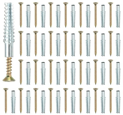 PATIKIL 30 Pcs Anclajes para Pared Hueca Drywall con Tornillos 0.24 x 2.36, Kit Anclajes Acero para Madera Concreto Yeso Reparación Bisagras, Plateado (8 x 60mm)