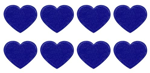 QUARKZMAN 8 Stück Patches zum Aufbügeln, 40mm Herz Flicken zum Aufbügeln, DIY Aufnäher zum Aufbügeln Zufällig Bügelbilder für Rucksäcke Hosen Kleidung Jacken Hüte, Dunkelblau
