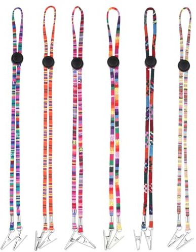 EupHHonycs 6 clip per tovaglioli in stile folk, cordino da collo, clip flessibili regolabili per bavaglino, clip per tovaglioli, clip per bavaglini dentali, 6 colori