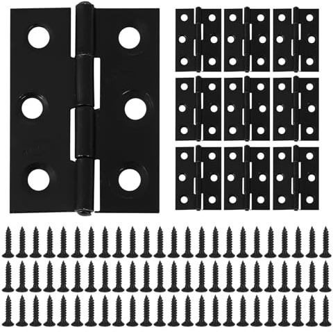 Black Door Hinges, Cupboard Door Hinge with Black Screws Door Hinges Internal for Home Furniture Wooden Door Hinge (60x38mm/2.5 Inch - 10pcs)