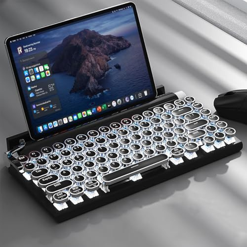 XEANIXIE Tastiera meccanica retrò per macchina da scrivere, Bluetooth 5.0, design ergonomico, retroilluminazione RGB, interruttori a chiave blu, controllo multi-dispositivo (nero)