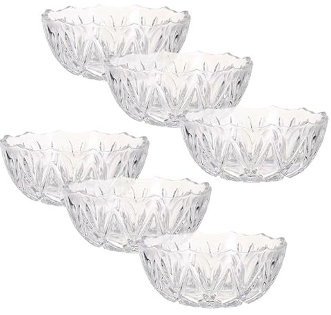 Reldor Set di 6 ciotole in vetro per gelato e dessert, da 400 ml, per frutta, insalata, antipasti, zuppe, piatti in cristallo trasparente, per servire snack, dolci, feste (diametro 13 cm)