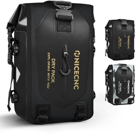NICECNC Waterproof Motorcycle Crash Bar Bag 7L, Motorcycle Luggage Dry Bag Side Frame Bag Universal Tail Bag Rear Seat Rack Bag, Four DIY Installation Positions, Black