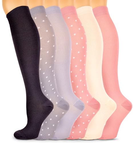 Kaempe 6 Paar Kompressionsstrümpfe Damen Bunt, Thrombosestrümpfe Flug, Compression Socks Women,Stützstrümpfe, Reisestrümpfe, Kompressionssocken für Laufen, Schwangerschaft, Sport, Sommer,Medizinische