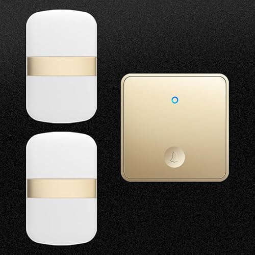 SLDAGe Timbre inalámbrico sin Pilas, para Exteriores, Resistente al Agua con 2 receptores, IP68, Resistente al Agua, inalámbrico, Alcance de 150 m, 5 Niveles de Volumen, 60 Tonos de Timbre,Oro