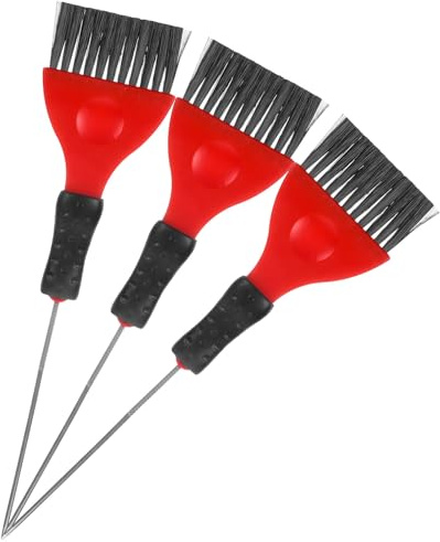 LIFKOME Pincel para Teñir el Cabello Punta de Acero Inoxidable Juego de 3 Unidades Color Rojo Brocha para Tinte Profesional para Peluquería y Uso Casa Aplicador Preciso para Coloración