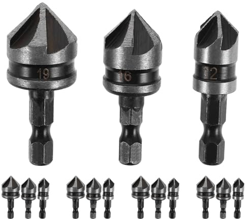 OATIPHO Juego de 15 Brocas Avellanadoras para Madera y Metal Vástago Redondo Hexagonal 90° Chaflán de Cinco Filos Set Profesional para Carpintería y Bricolaje Alta Precisión y
