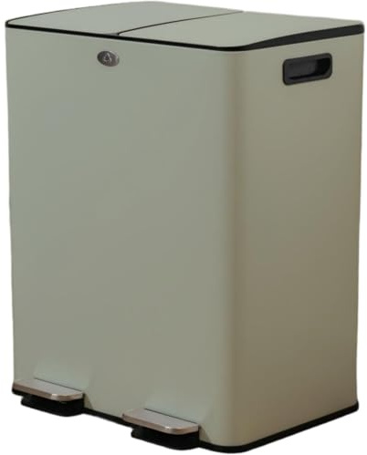 wilko Double Recycling Pedal Bin, Sage, 60L Capacity, Dual Compartment, Soft-Close Lid, Carbon Filter, Anti-Scratch Base, Matte Finish, Kitchen